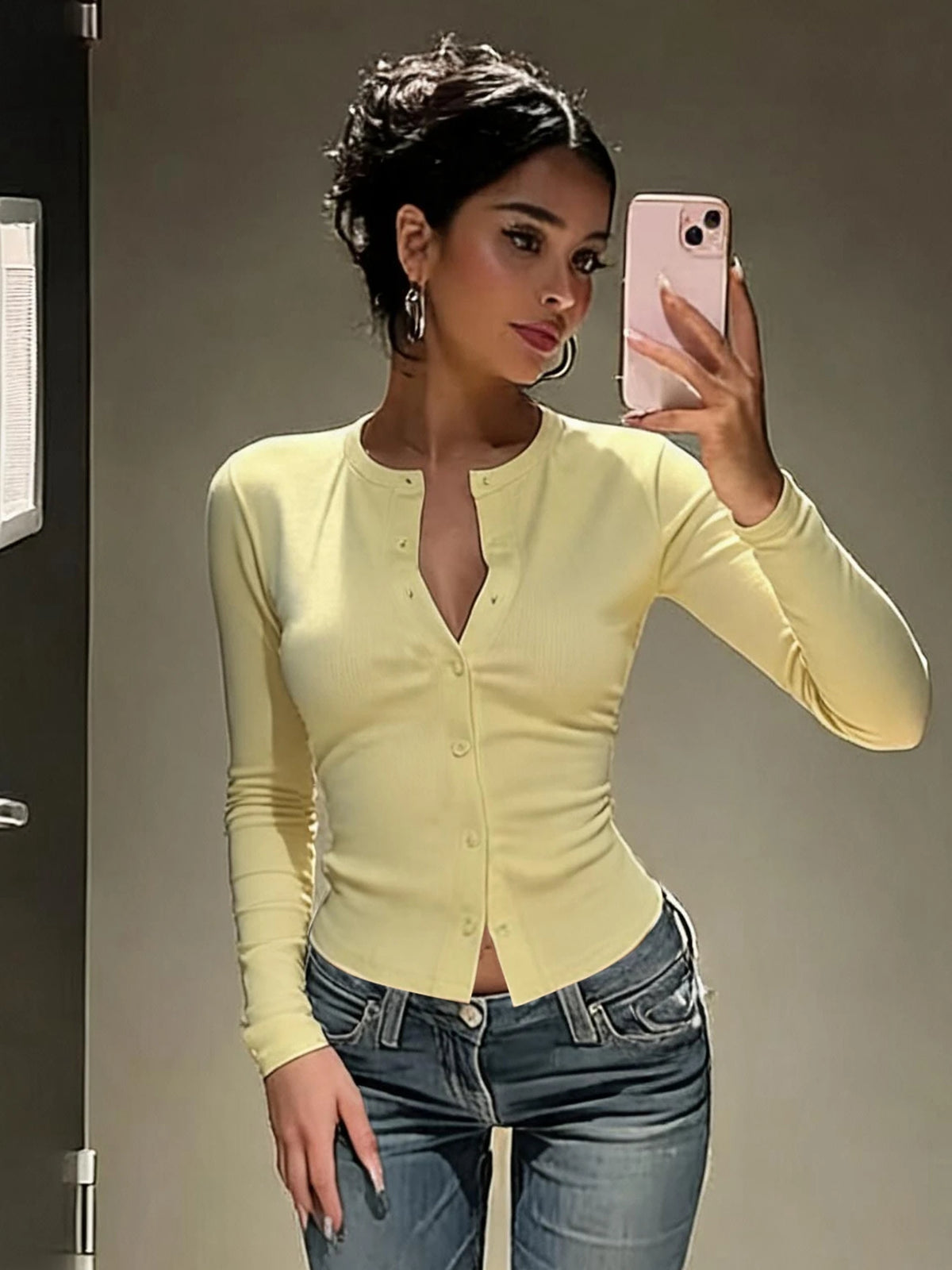 The Penge Ribbed Button Crop Top