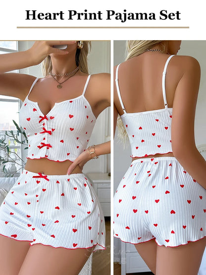 The Bow Heart-Print Cami Sleep Set