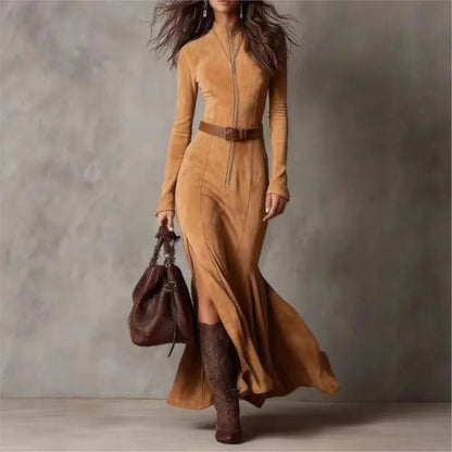 The Wimbledon Suede-Look Belted Maxi Dress