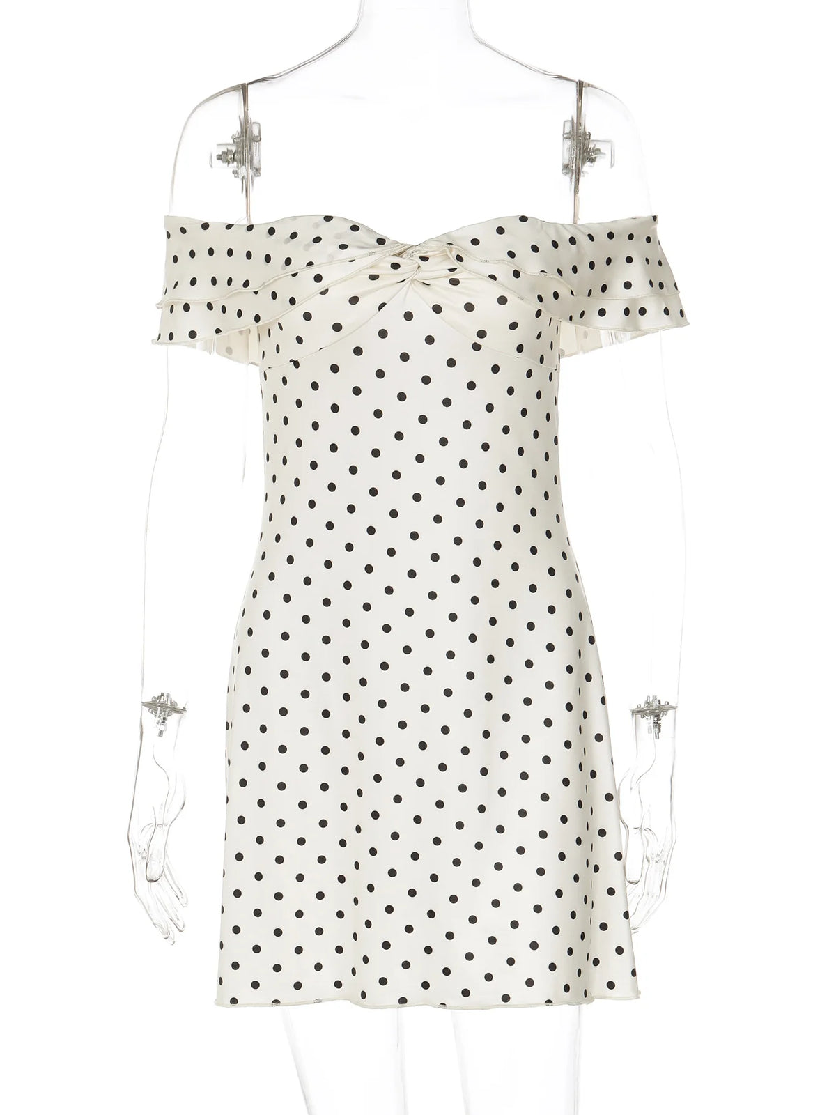 The Stoke Newington Off-Shoulder Polka Dot Mini Dress