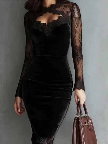 The Snaresbrook Velvet Lace Pencil Dress