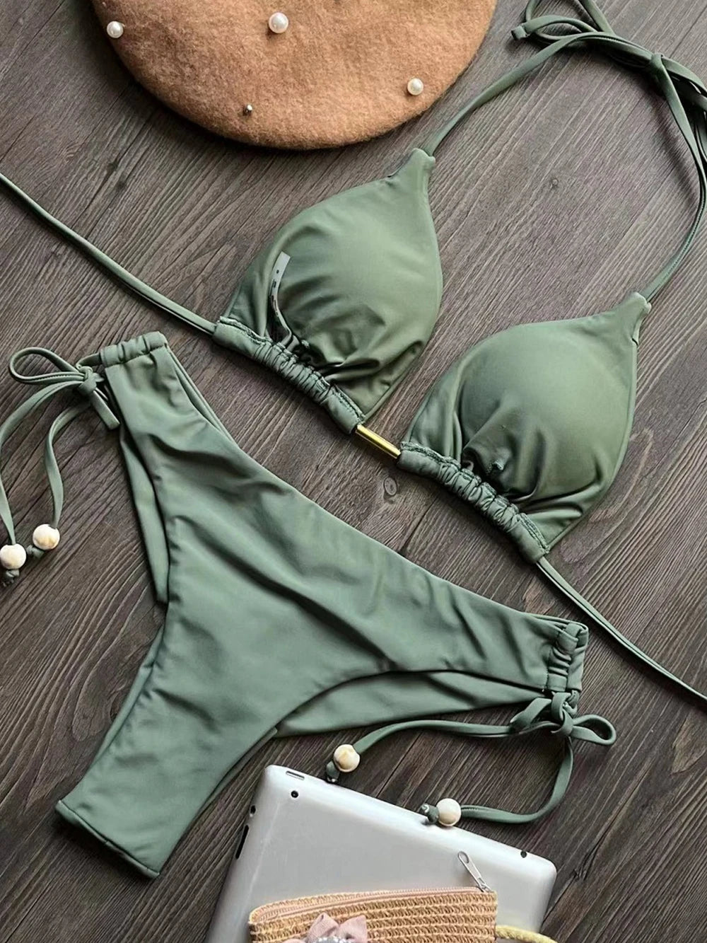 The Harrow Beaded Halter Bikini