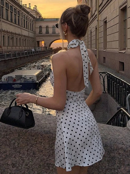 The Queen’s Park Polka Dot Halter Mini Dress