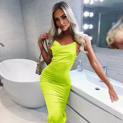 The Islington Satin Lace-Up Midi Dress