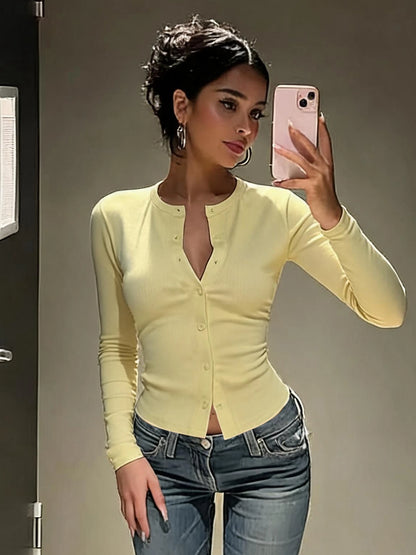The Penge Ribbed Button Crop Top