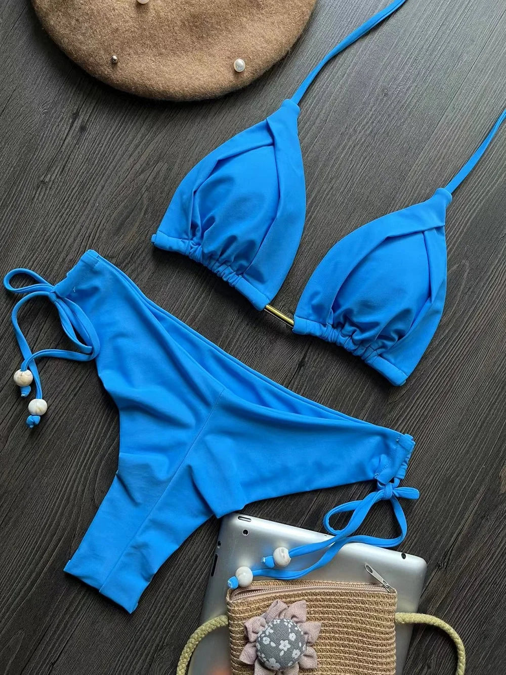 The Harrow Beaded Halter Bikini