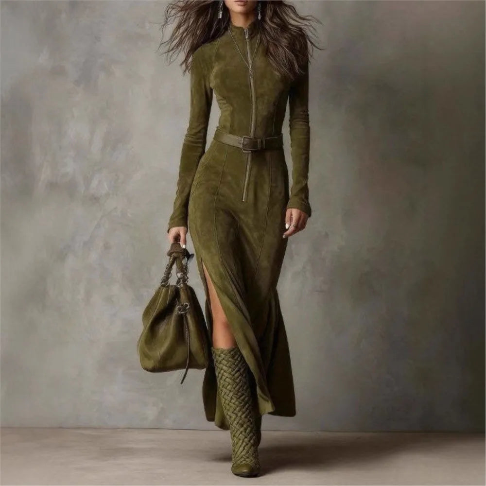 The Wimbledon Suede-Look Belted Maxi Dress