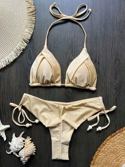 The Harrow Beaded Halter Bikini