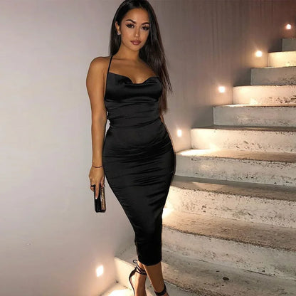 The Islington Satin Lace-Up Midi Dress