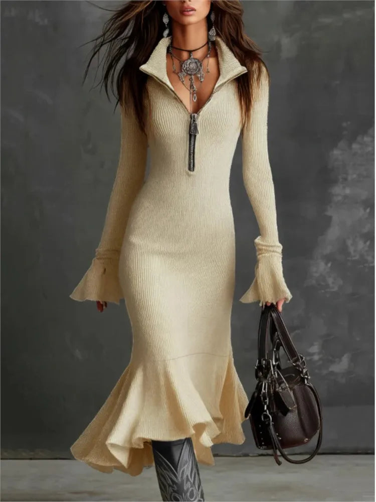 The Barbican Turtleneck Knit Midi Dress