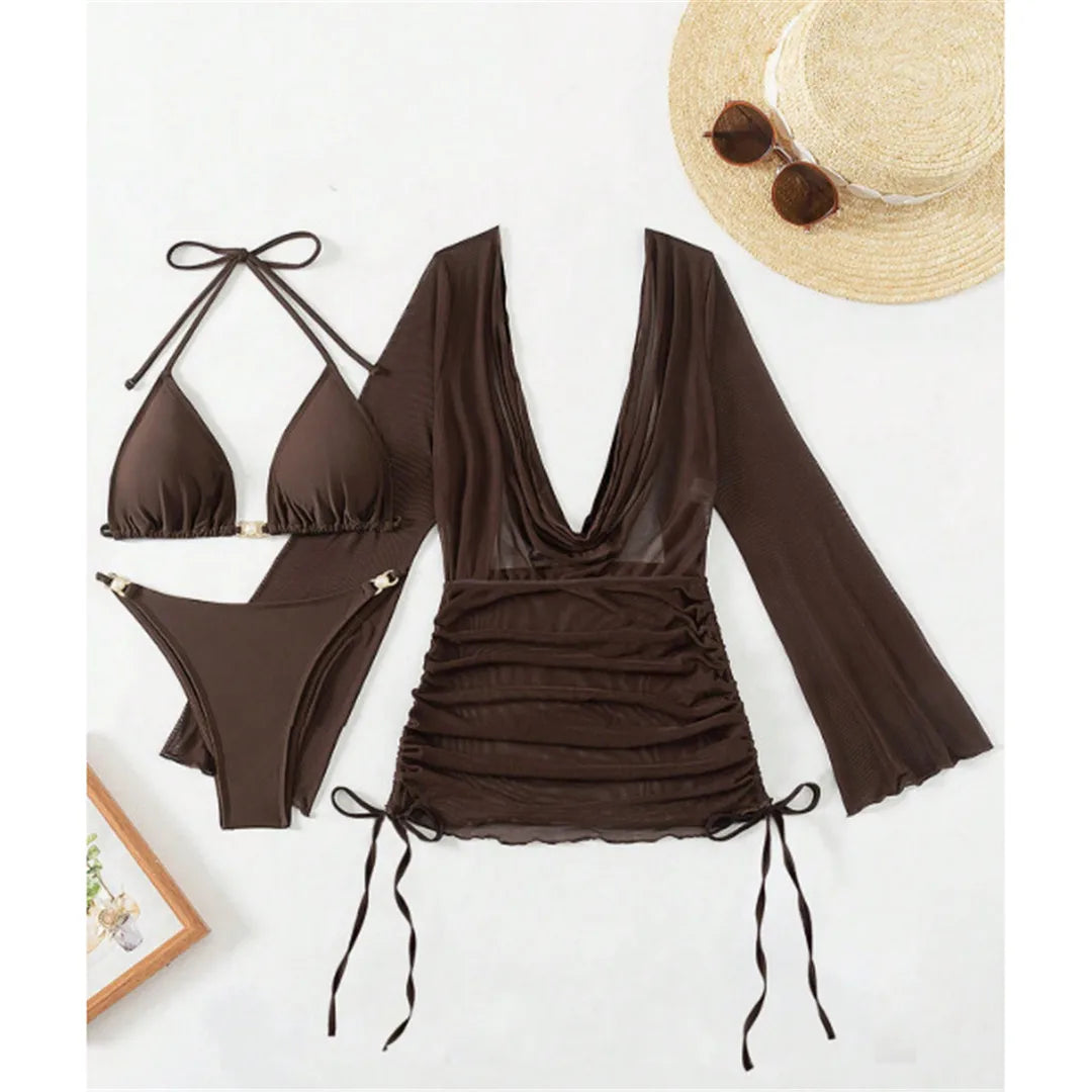The Beckenham Three-Piece Bikini & Cover-Up Set