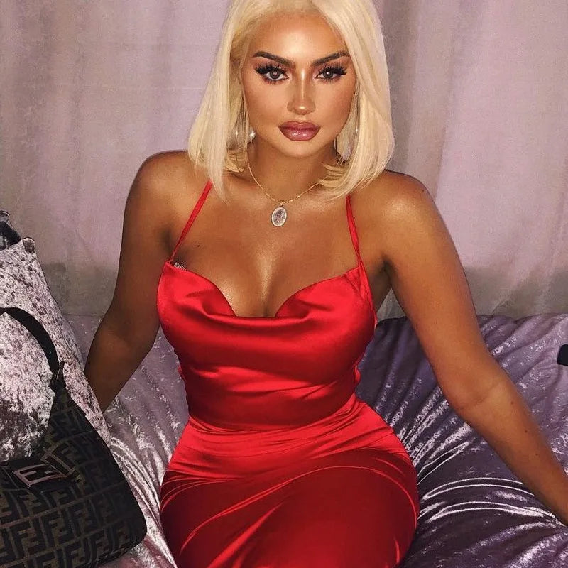 The Islington Satin Lace-Up Midi Dress