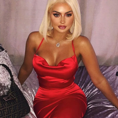 The Islington Satin Lace-Up Midi Dress