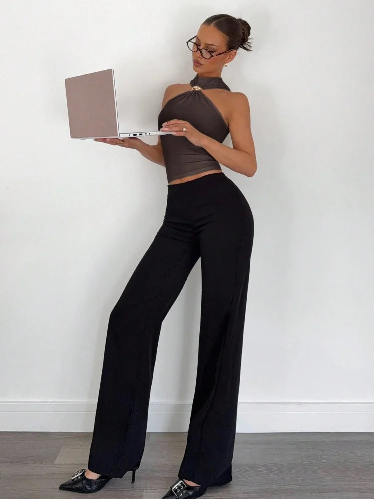 The Tooting Bec Ring-Detail Halter Crop Top