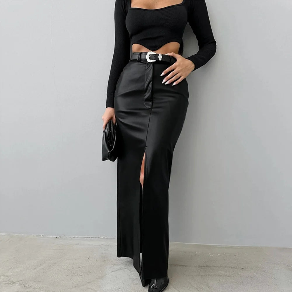 The Whetstone Leather-Look Maxi Skirt
