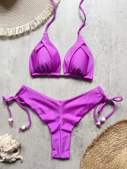 The Harrow Beaded Halter Bikini