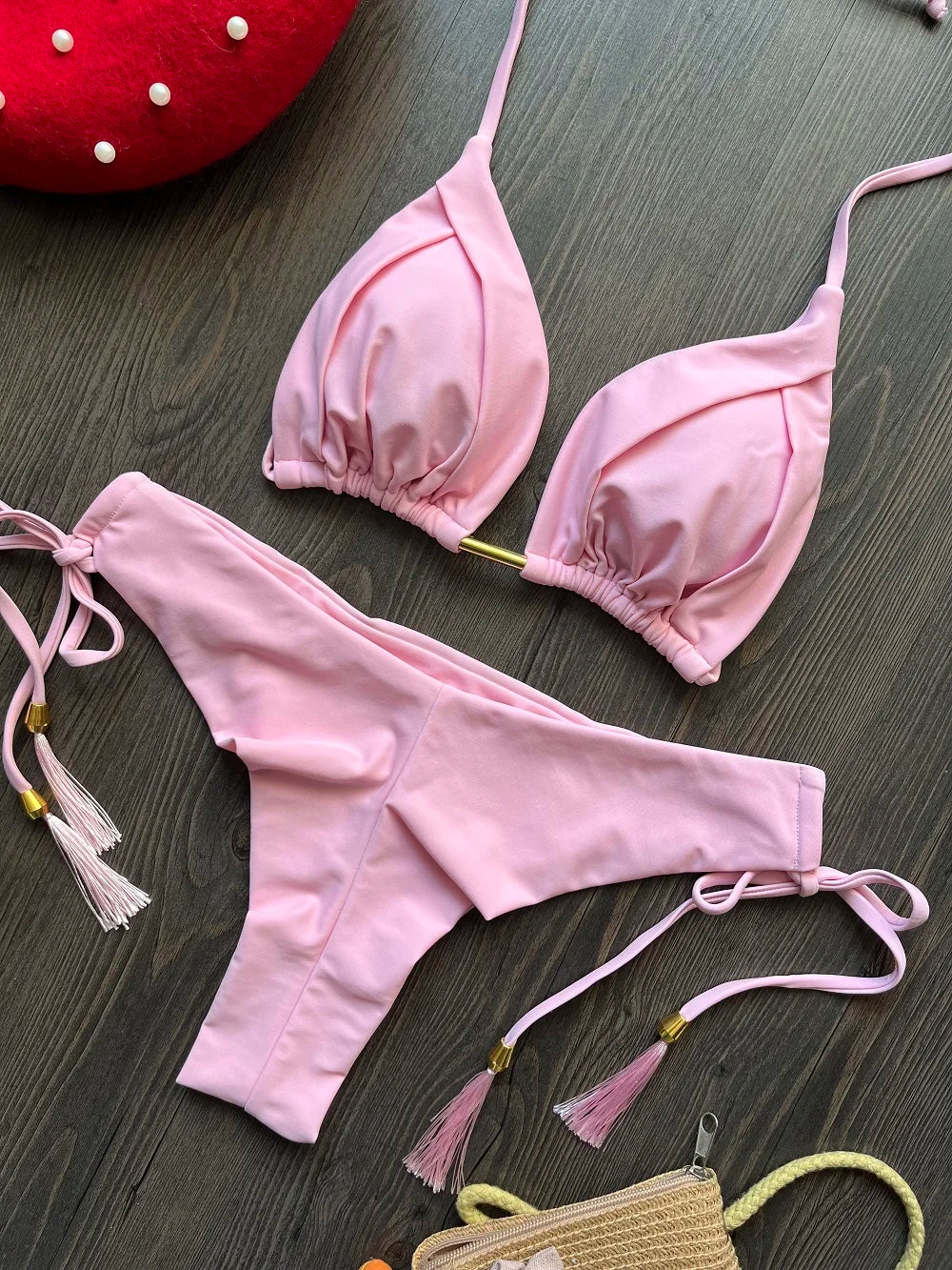 The Harrow Beaded Halter Bikini