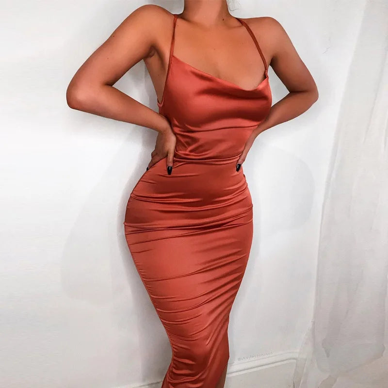 The Islington Satin Lace-Up Midi Dress