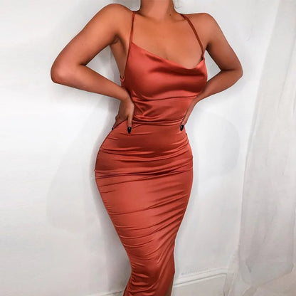 The Islington Satin Lace-Up Midi Dress