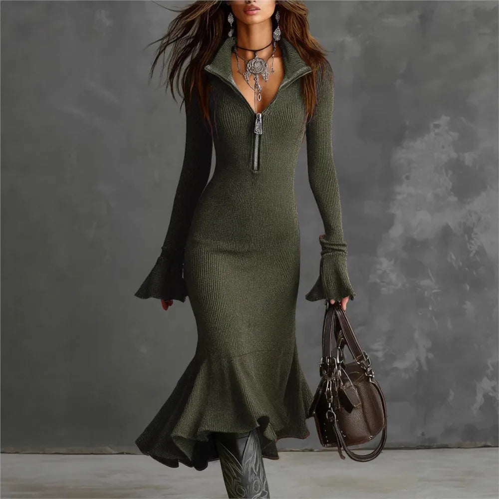 The Barbican Turtleneck Knit Midi Dress