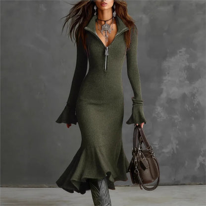 The Barbican Turtleneck Knit Midi Dress