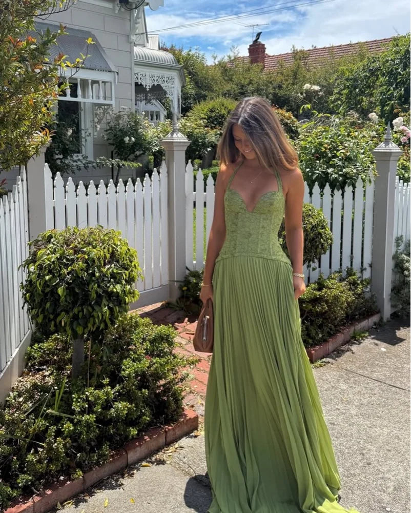 The Thornton Heath Pleated Halter Maxi Dress