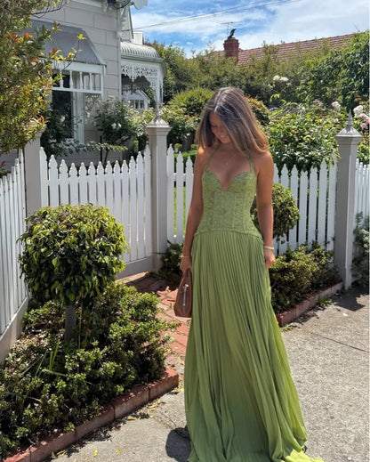 The Thornton Heath Pleated Halter Maxi Dress