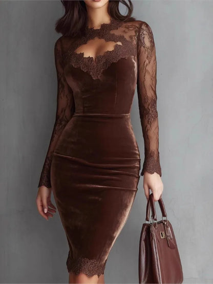 The Snaresbrook Velvet Lace Pencil Dress