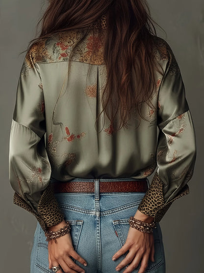 The Grove Park Leopard Print Satin Blouse - Plus Size