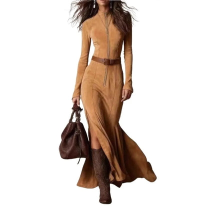 The Wimbledon Suede-Look Belted Maxi Dress