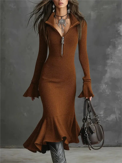 The Barbican Turtleneck Knit Midi Dress