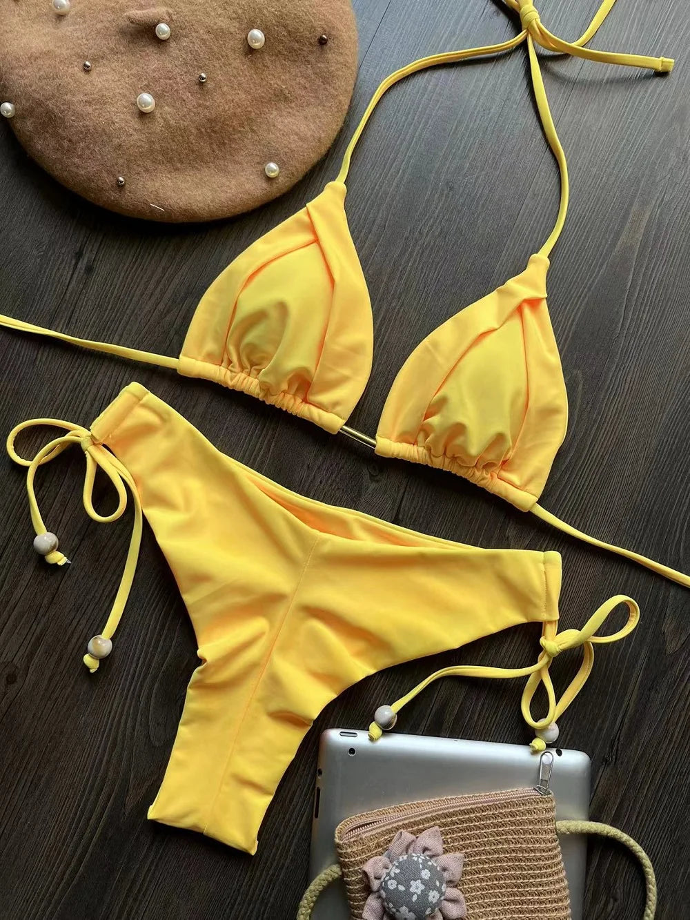 The Harrow Beaded Halter Bikini