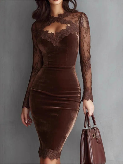 The Snaresbrook Velvet Lace Pencil Dress