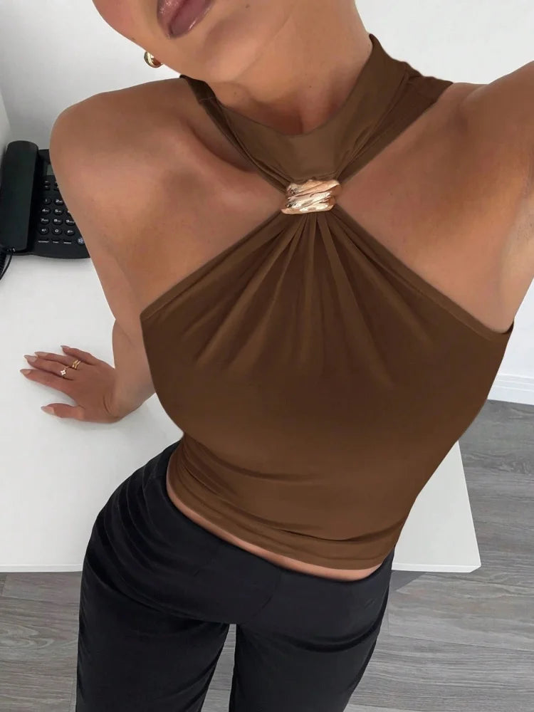 The Tooting Bec Ring-Detail Halter Crop Top