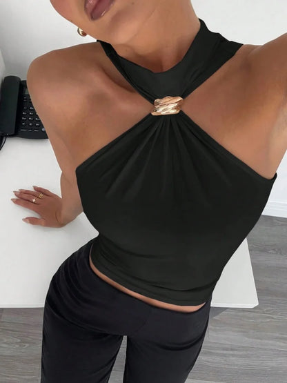 The Tooting Bec Ring-Detail Halter Crop Top