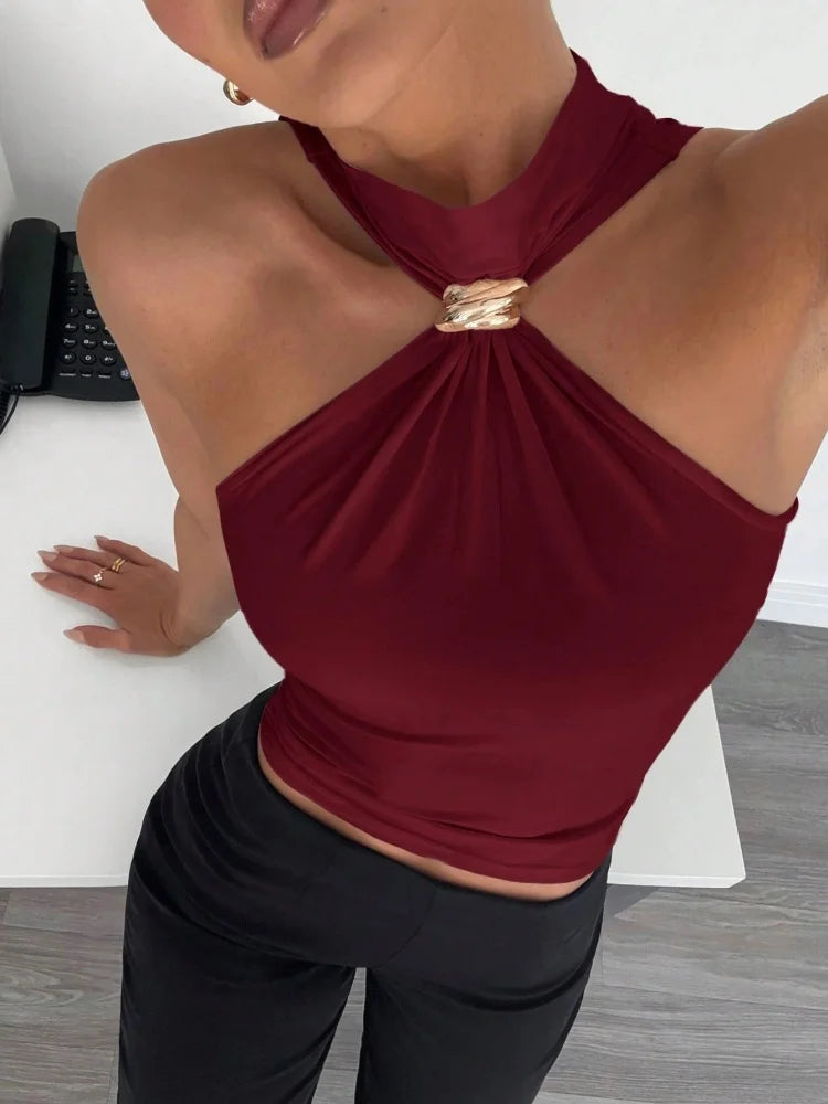 The Tooting Bec Ring-Detail Halter Crop Top