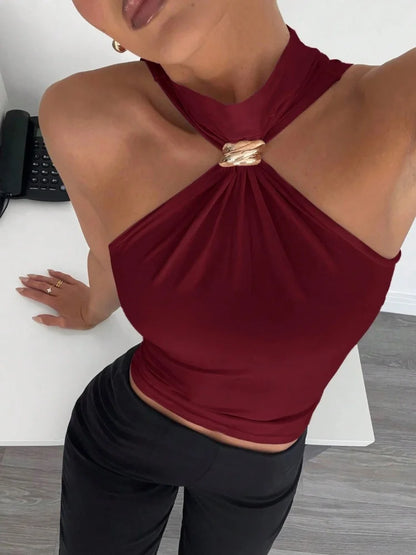 The Tooting Bec Ring-Detail Halter Crop Top