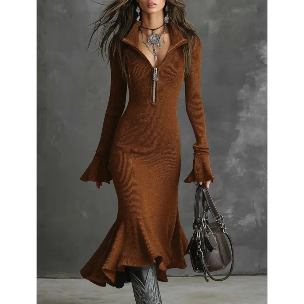 The Barbican Turtleneck Knit Midi Dress