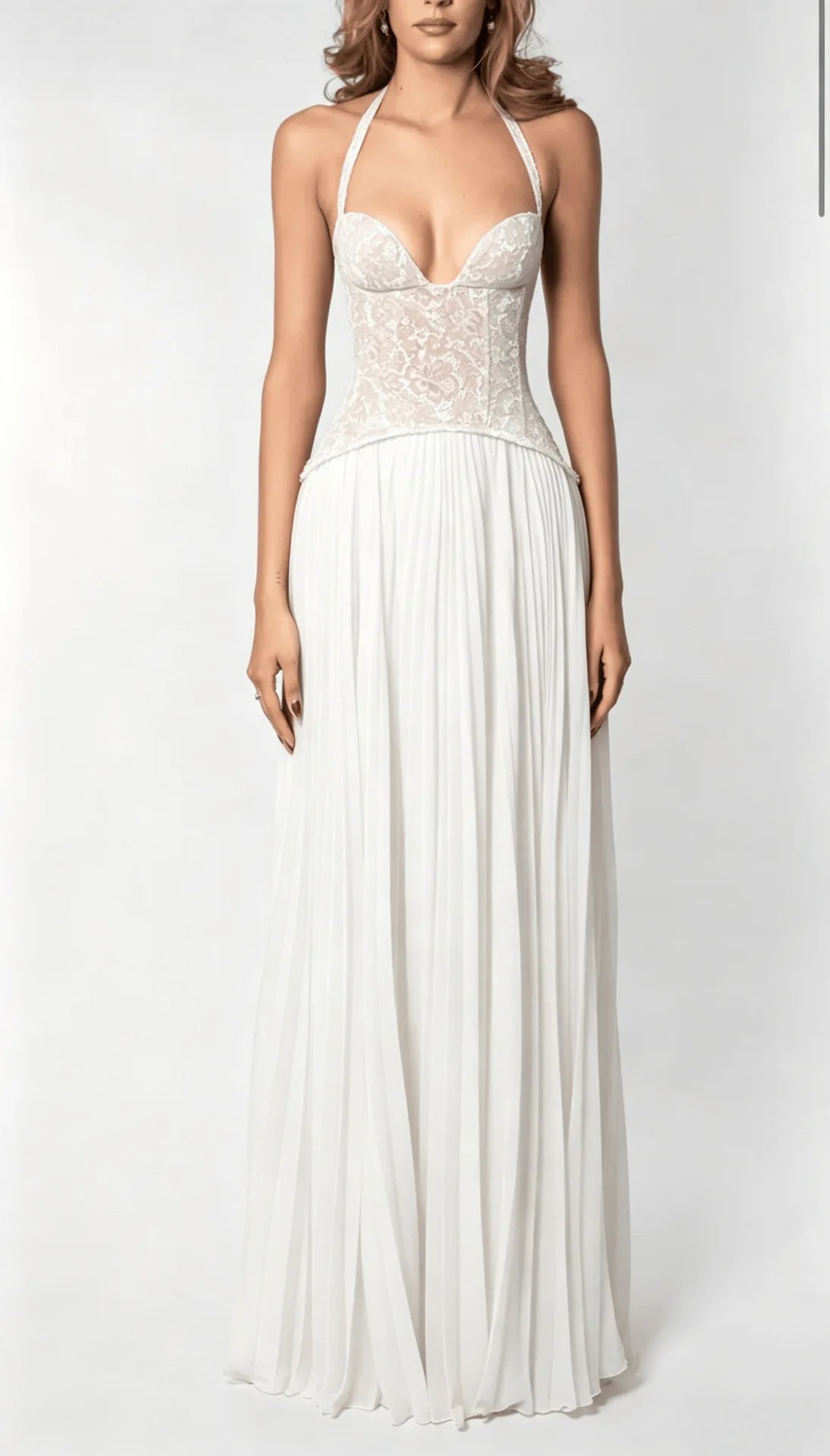 The Thornton Heath Pleated Halter Maxi Dress