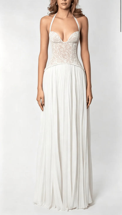 The Thornton Heath Pleated Halter Maxi Dress