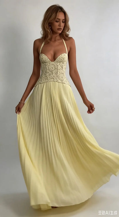 The Thornton Heath Pleated Halter Maxi Dress