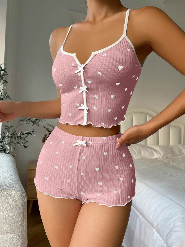 The Bow Heart-Print Cami Sleep Set