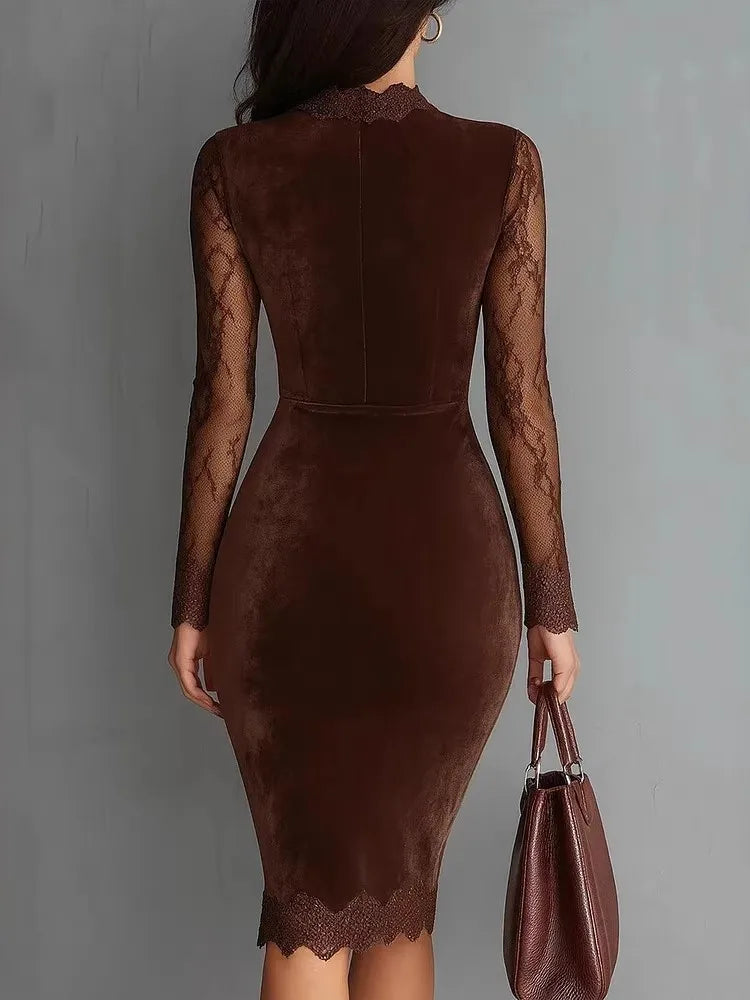 The Snaresbrook Velvet Lace Pencil Dress