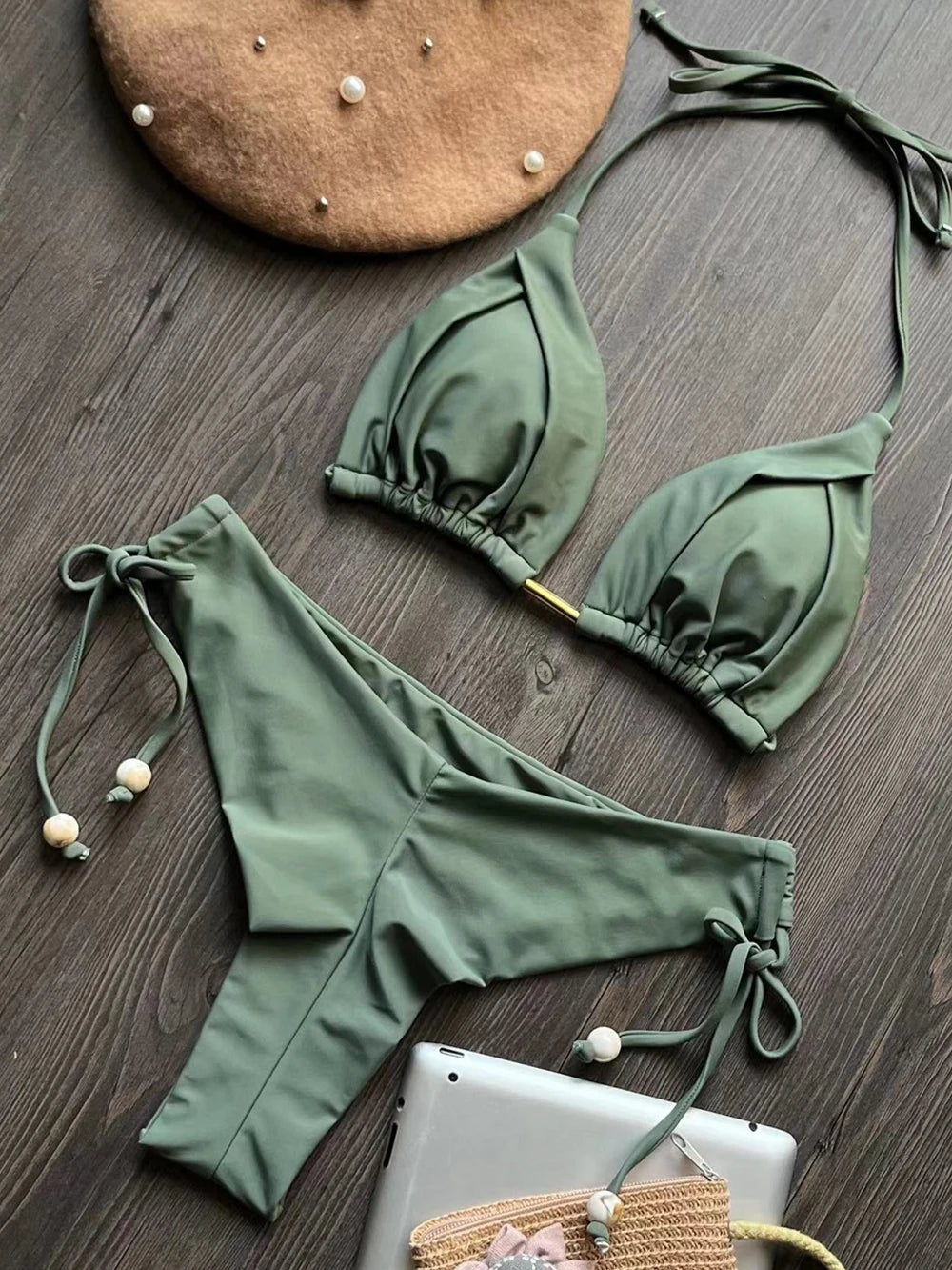The Harrow Beaded Halter Bikini