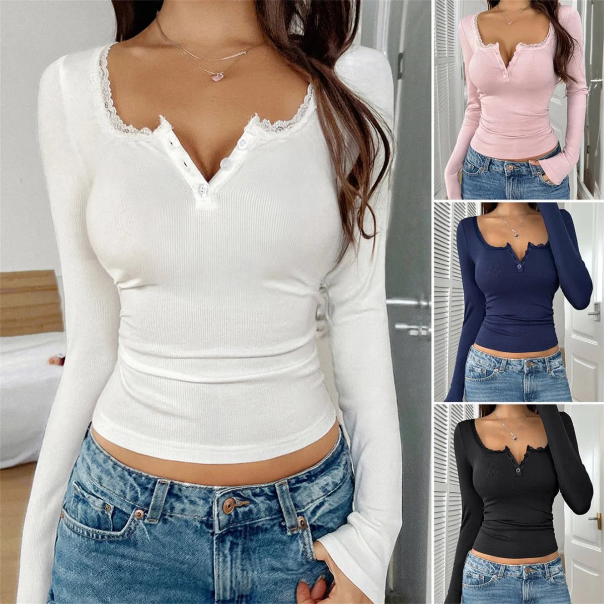 The Ladywell Lace-Trim Button Top