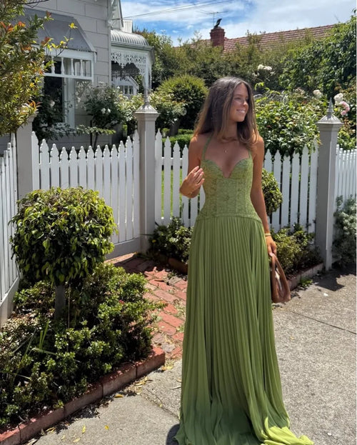 The Thornton Heath Pleated Halter Maxi Dress