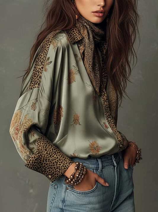 The Grove Park Leopard Print Satin Blouse