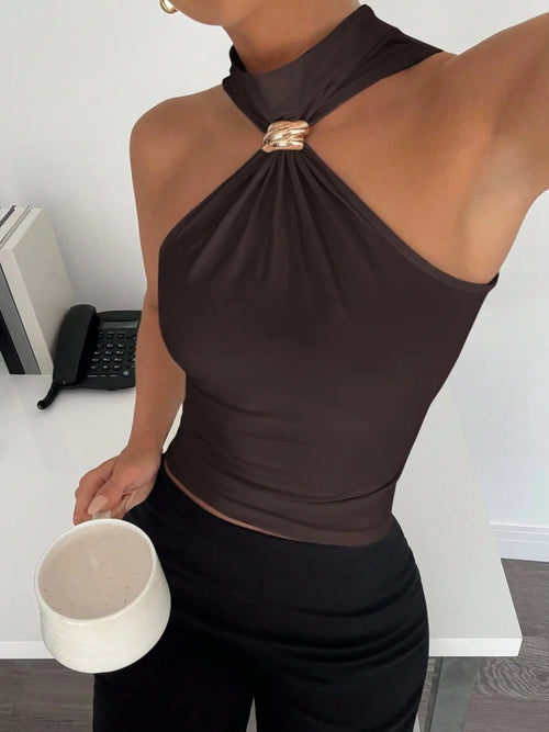 The Tooting Bec Ring-Detail Halter Crop Top