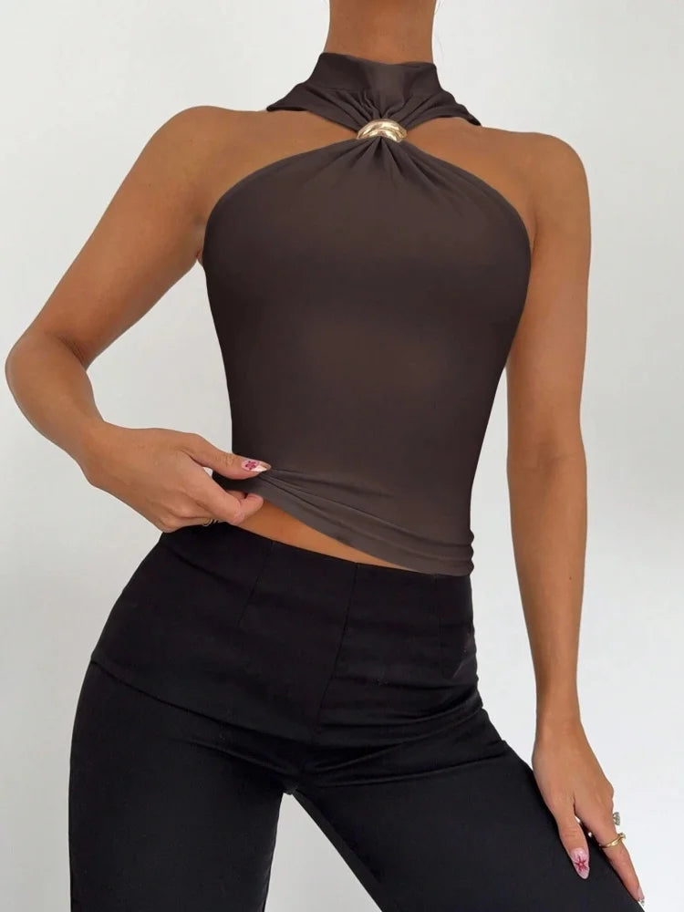 The Tooting Bec Ring-Detail Halter Crop Top