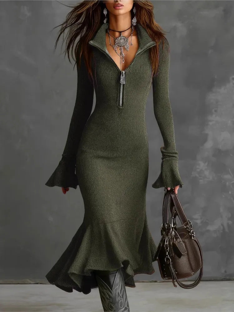 The Barbican Turtleneck Knit Midi Dress